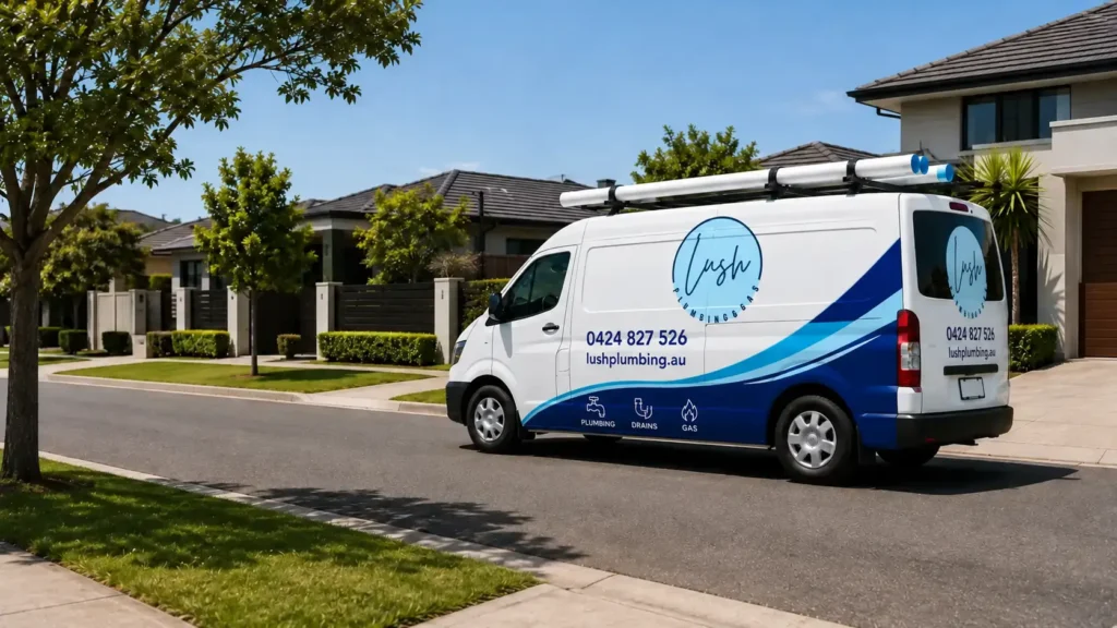 Lush Plumbing & Gas service van parked outside a Perth home
