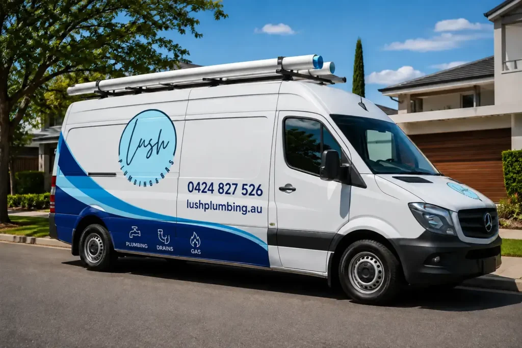 Lush Plumbing & Gas van, Swan View plumber Lush Plumbing & Gas van showing the phone number 0424 827 526, Swan View plumber