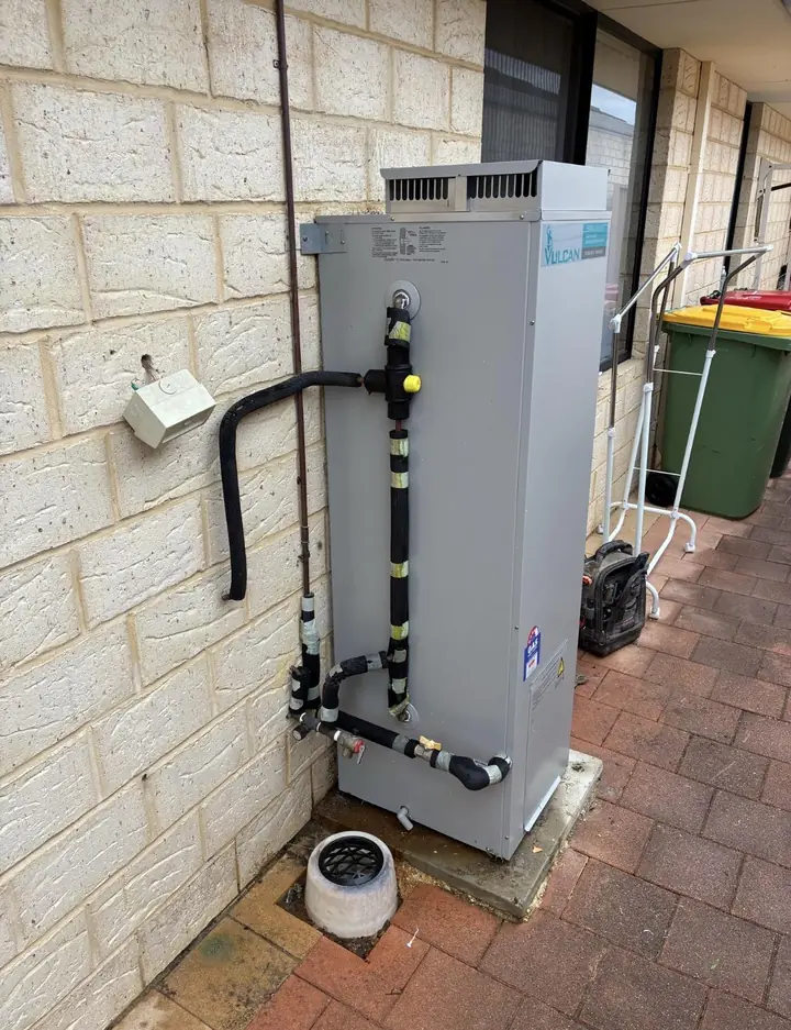 Vulcan gas storage hot water system with new pipework by Lush Plumbing & Gas in Perth